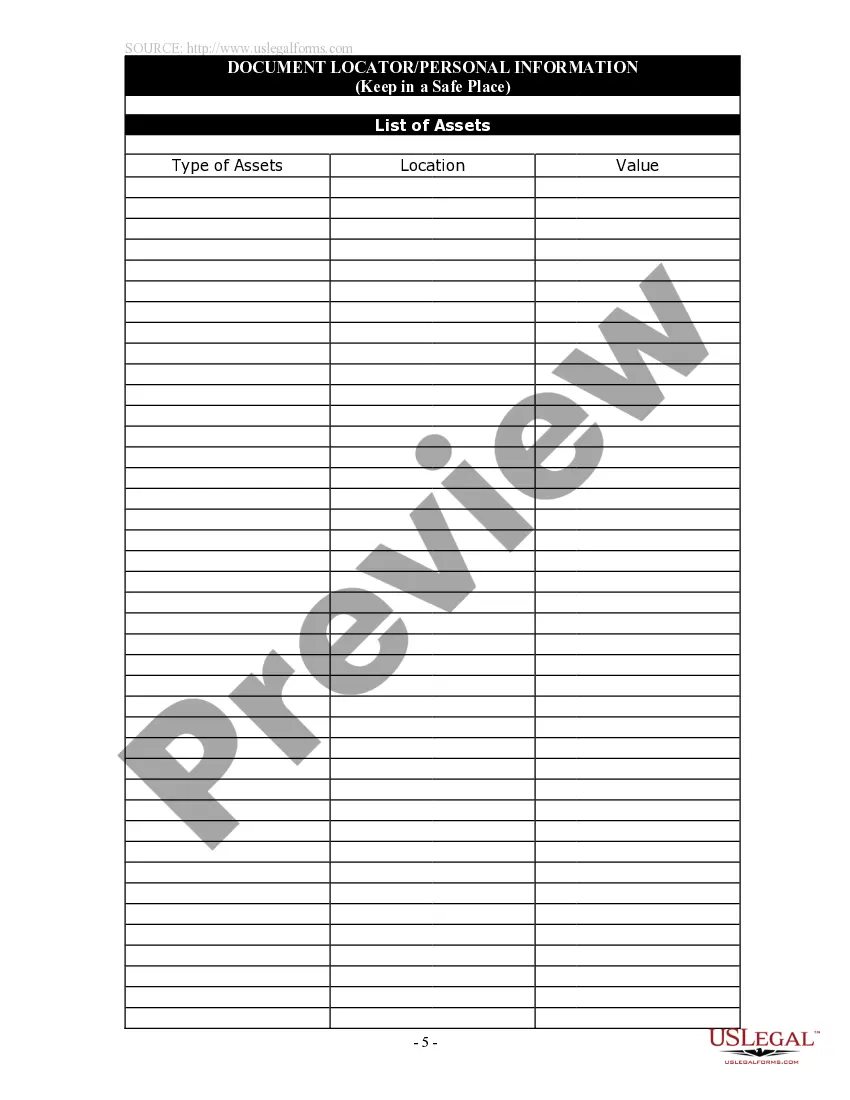 Preview Document Locator and Personal Information Package including burial information form