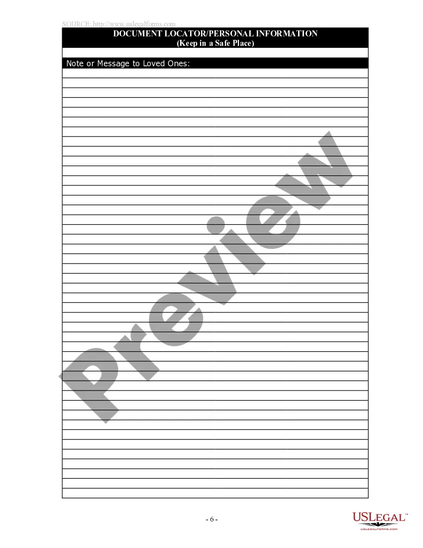 Preview Document Locator and Personal Information Package including burial information form