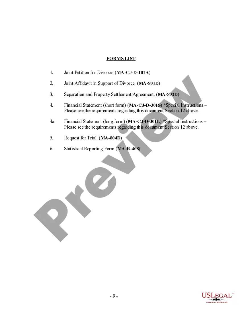 Preview Massachusetts No-Fault Uncontested Agreed Divorce Package for Dissolution of Marriage with Adult Children and with or without Property and Debts