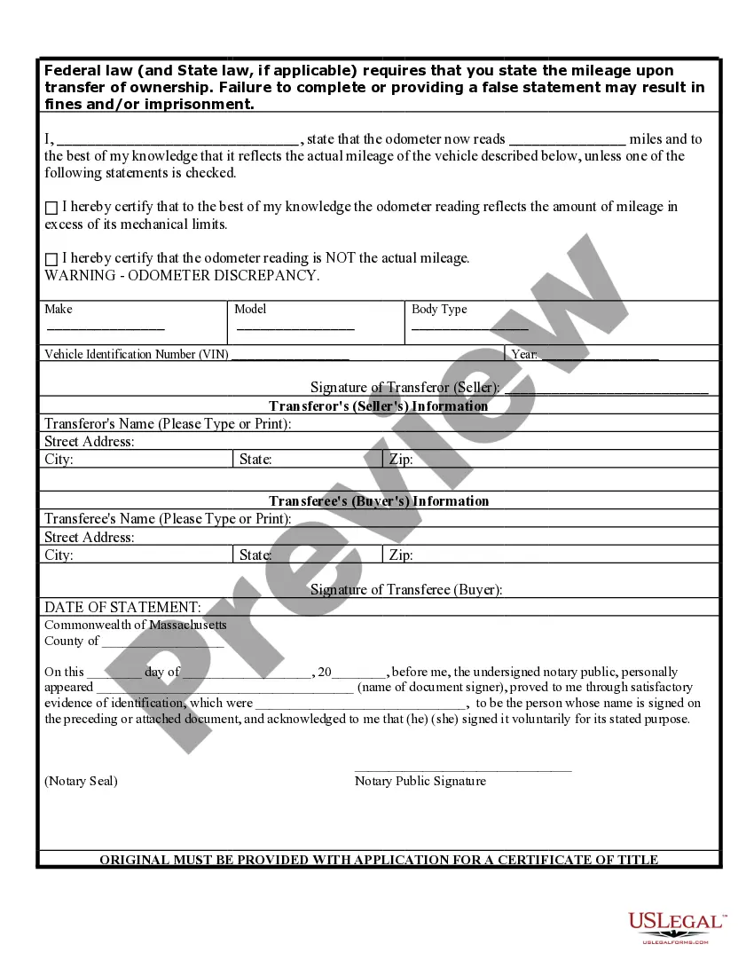 Preview Bill of Sale of Automobile and Odometer Statement for As-Is Sale
