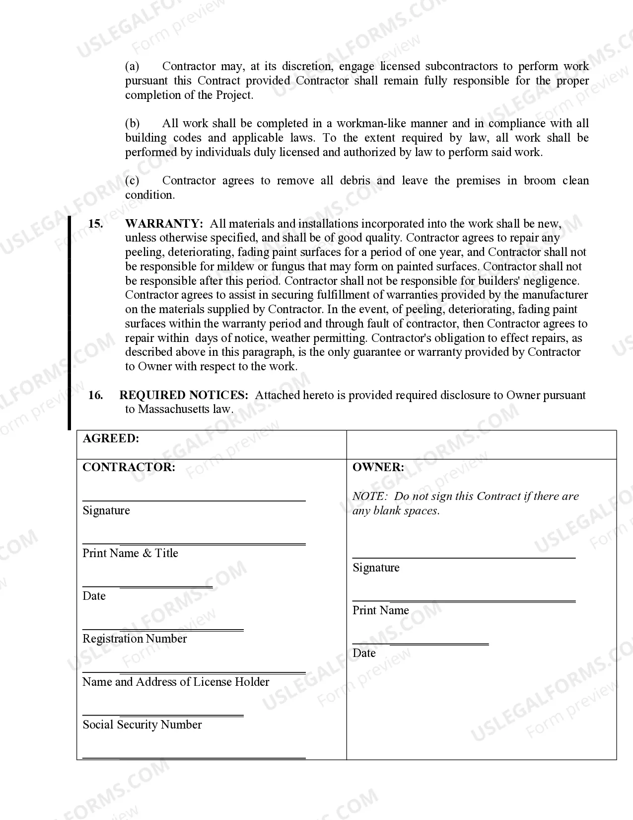 Preview Painting Contract for Contractor