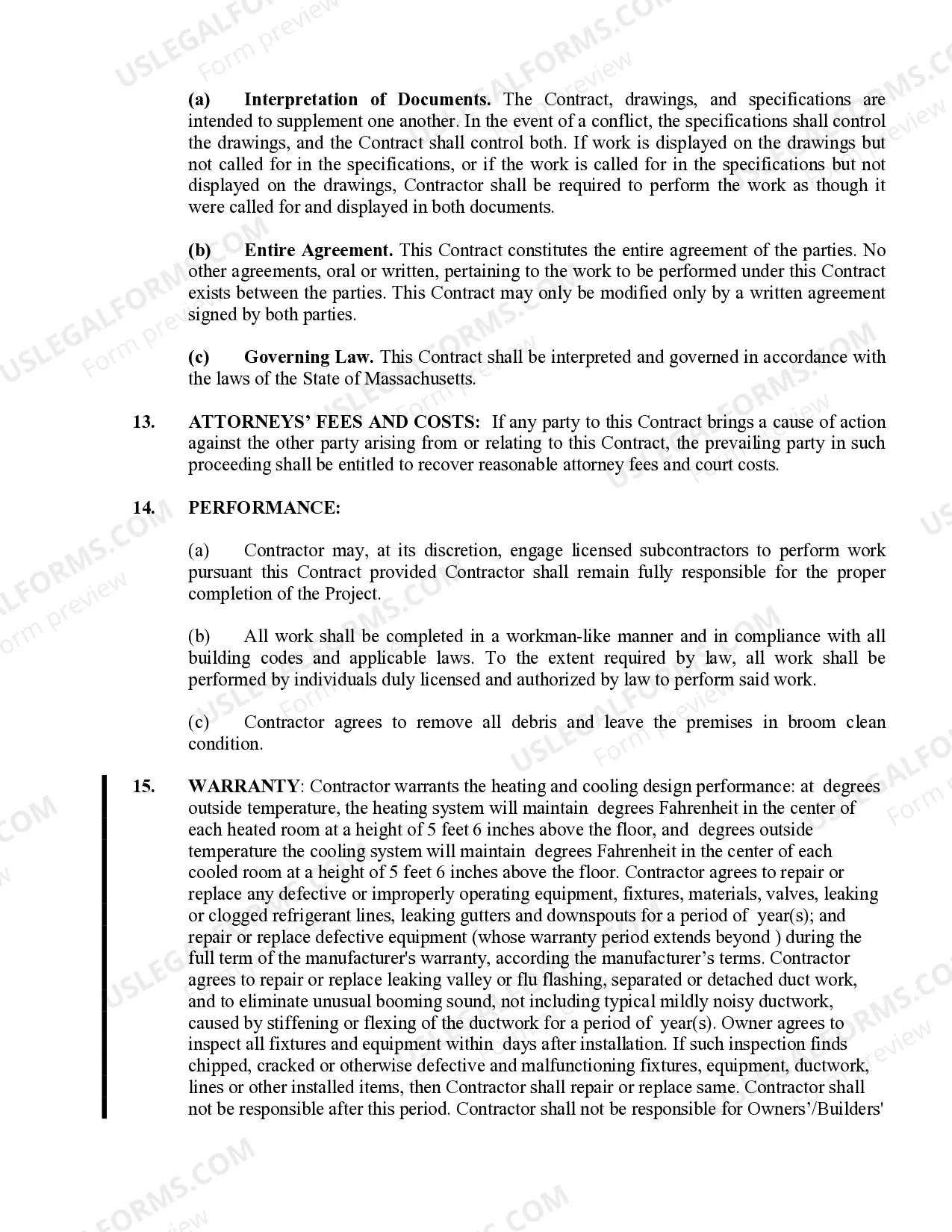 Preview HVAC Contract for Contractor