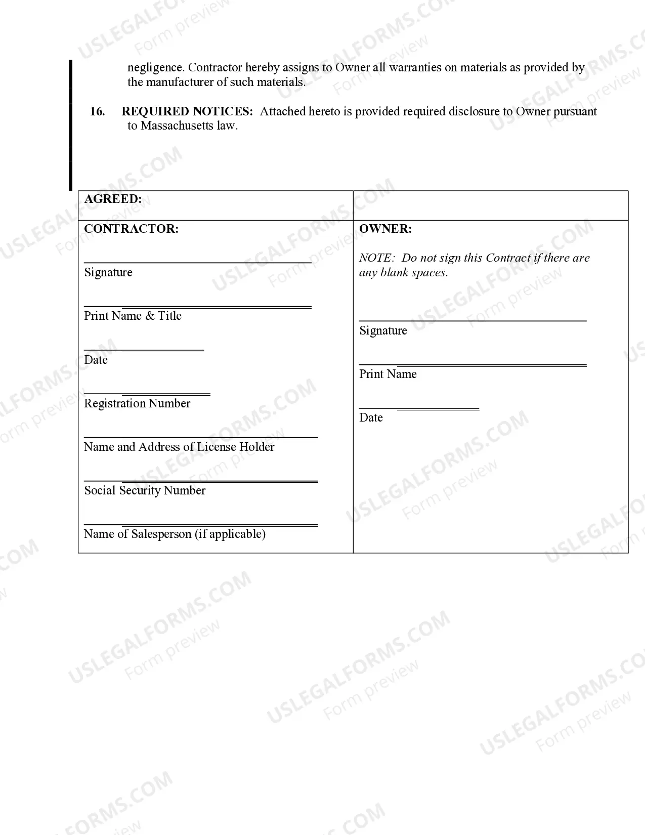 Preview HVAC Contract for Contractor