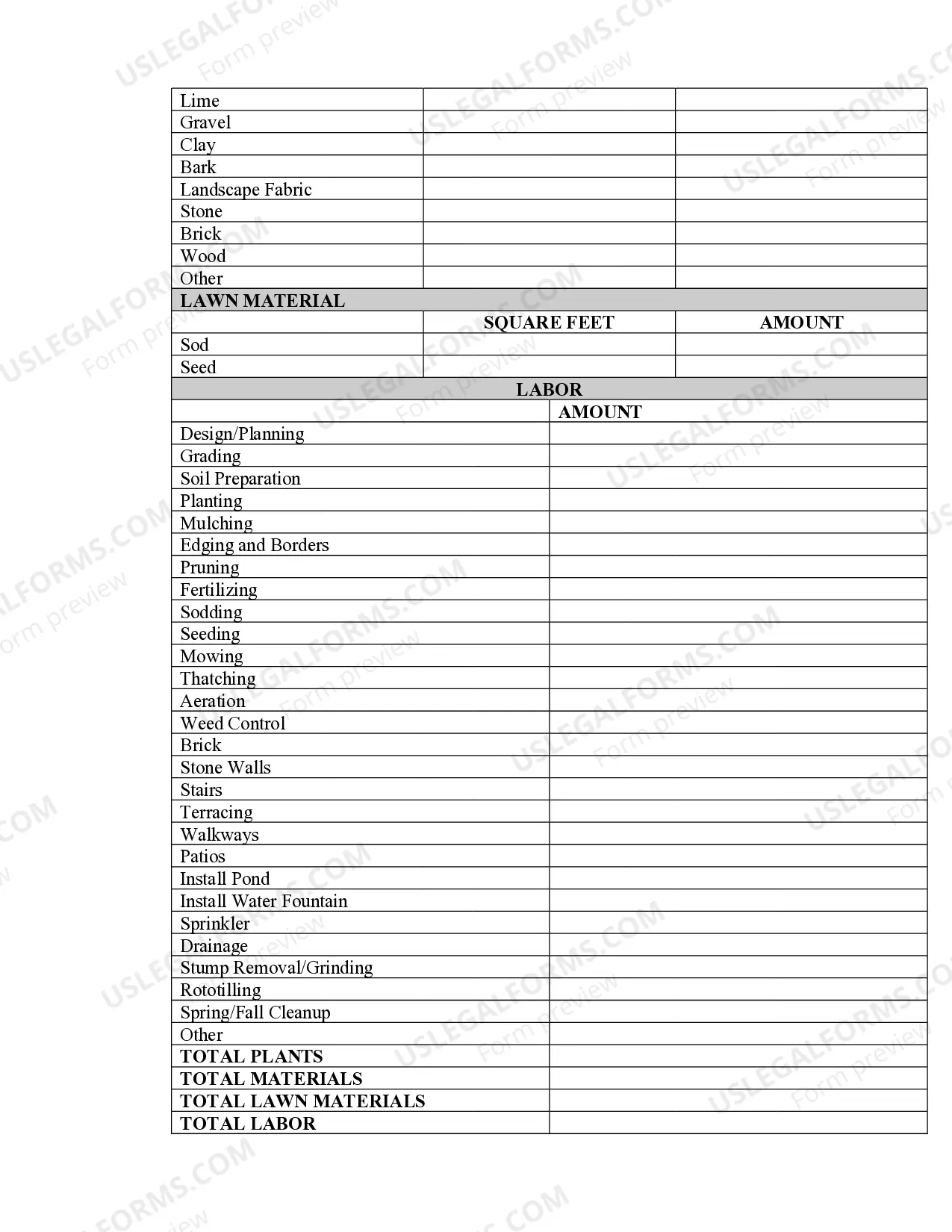 Preview Landscape Contract for Contractor