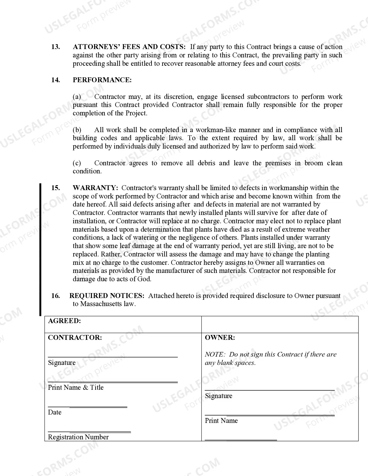 Preview Landscape Contract for Contractor