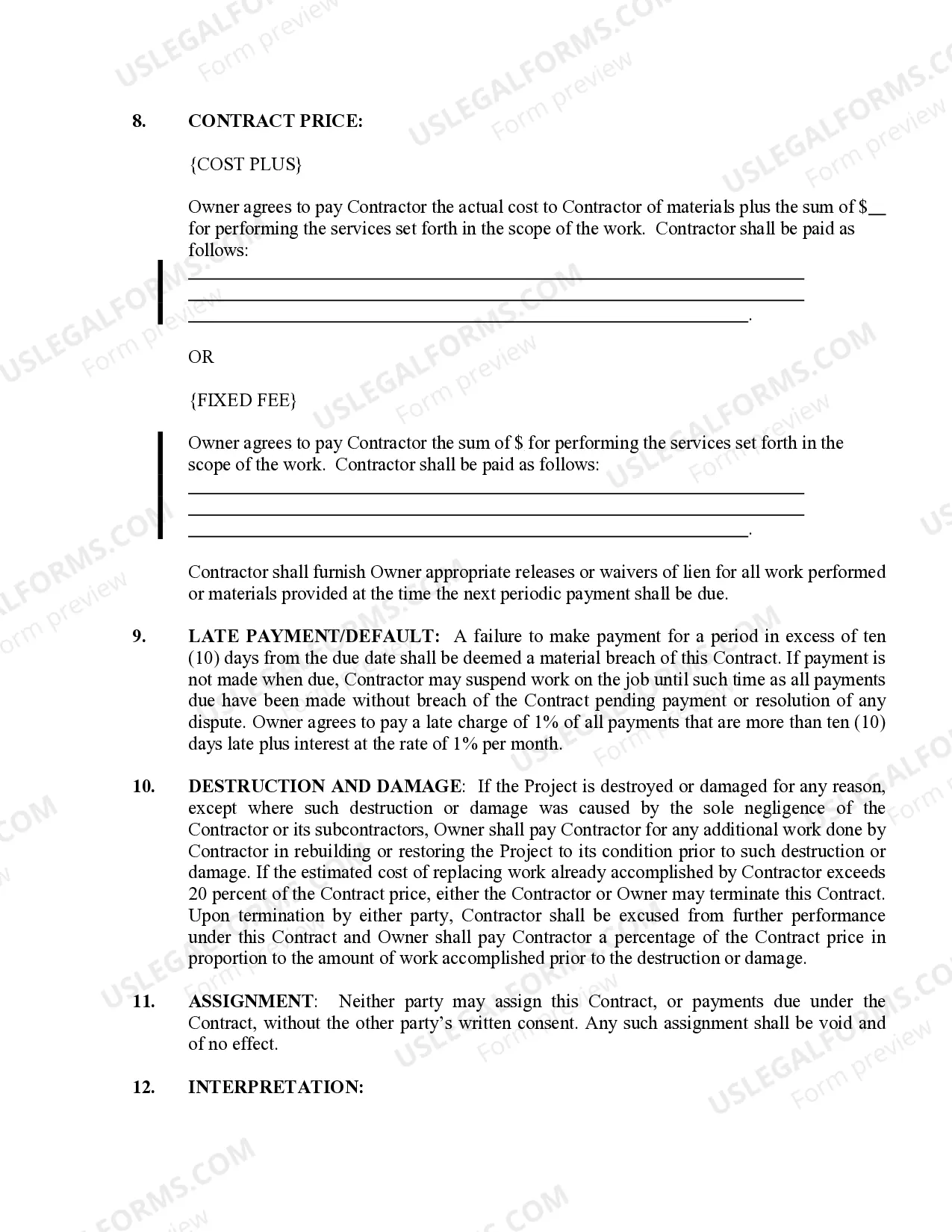 Preview Excavator Contract for Contractor