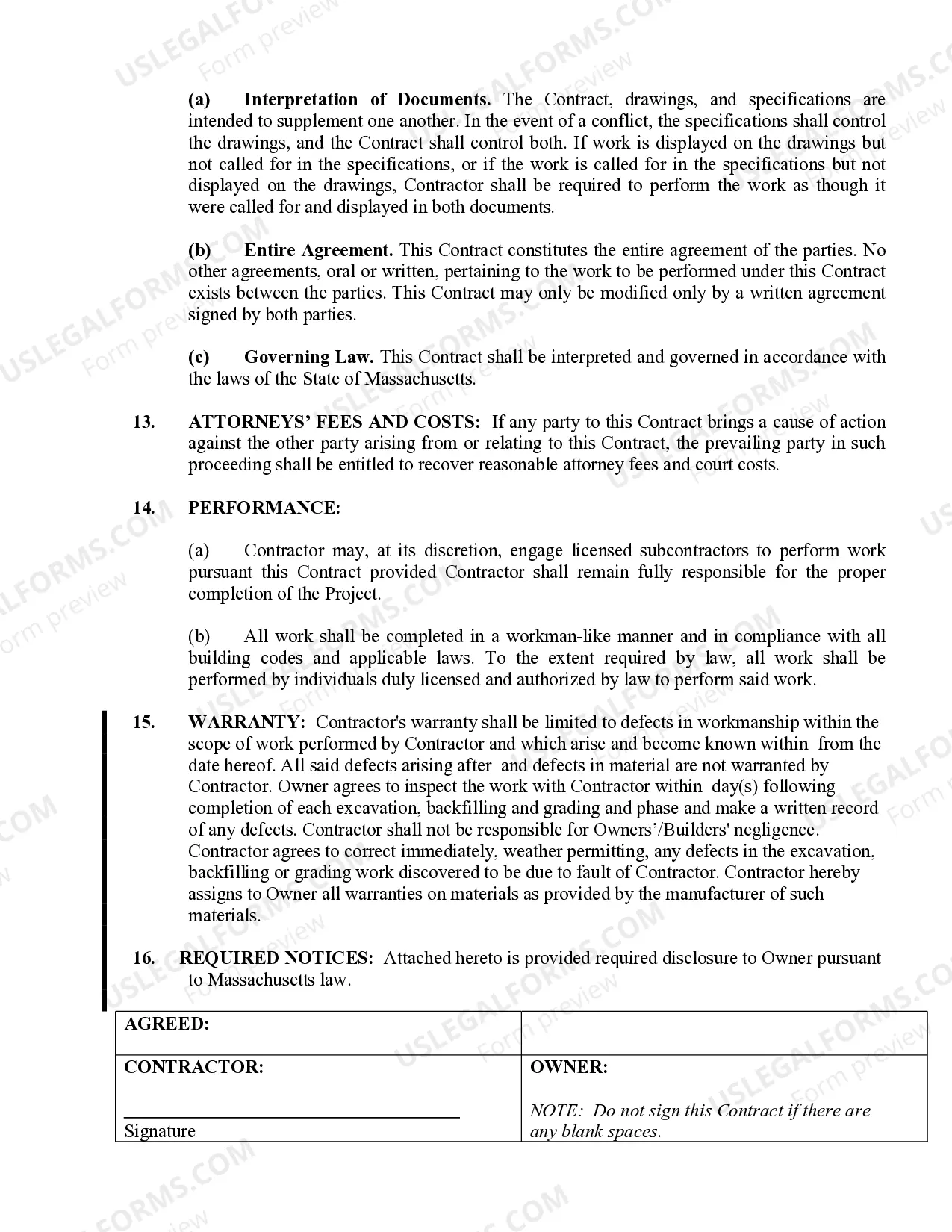 Preview Excavator Contract for Contractor