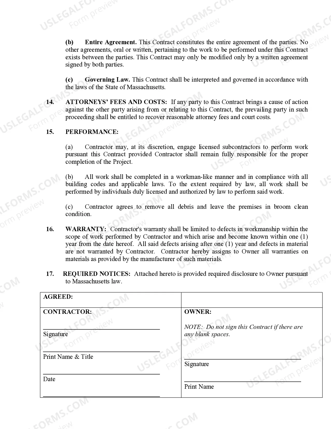 Preview Renovation Contract for Contractor