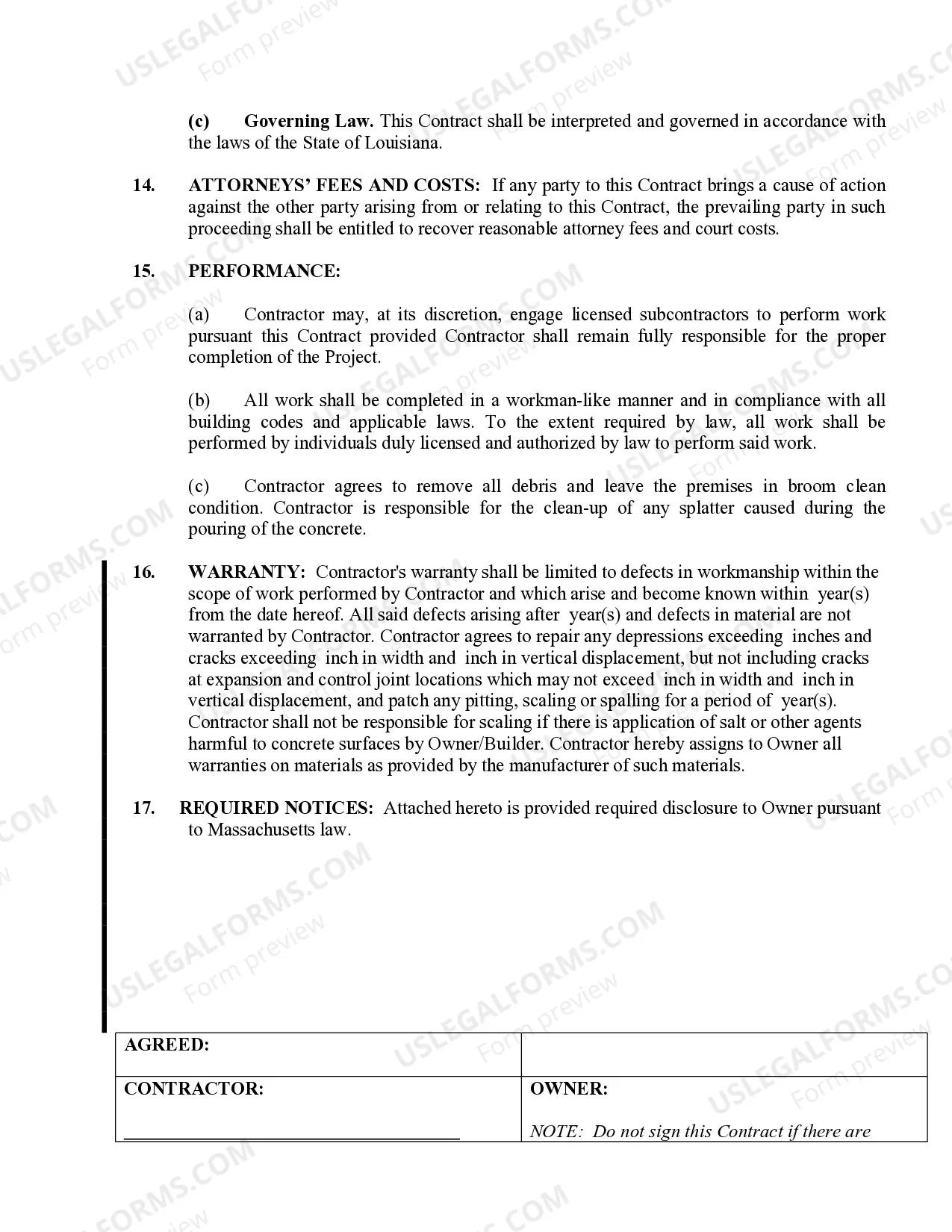Preview Concrete Mason Contract for Contractor