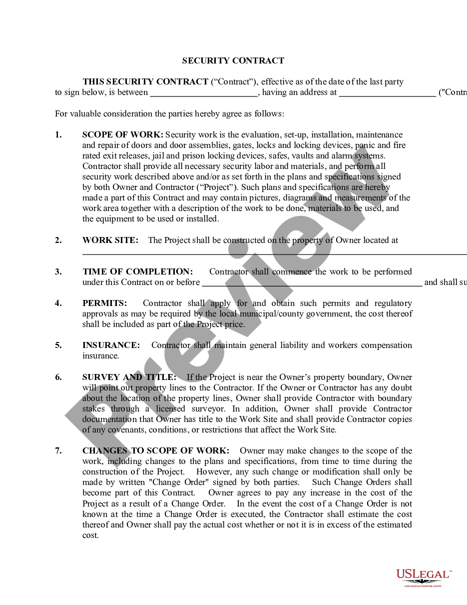 page 0 Security Contract for Contractor preview