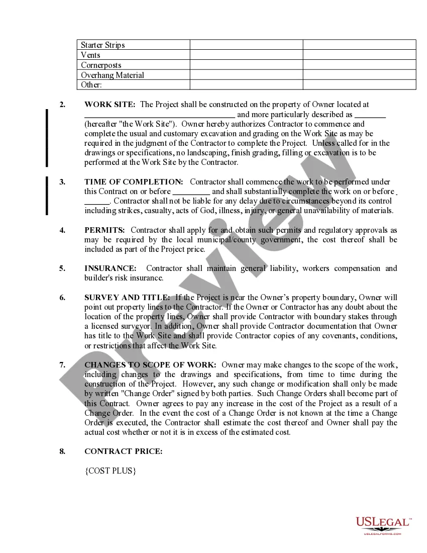 Preview Siding Contract for Contractor