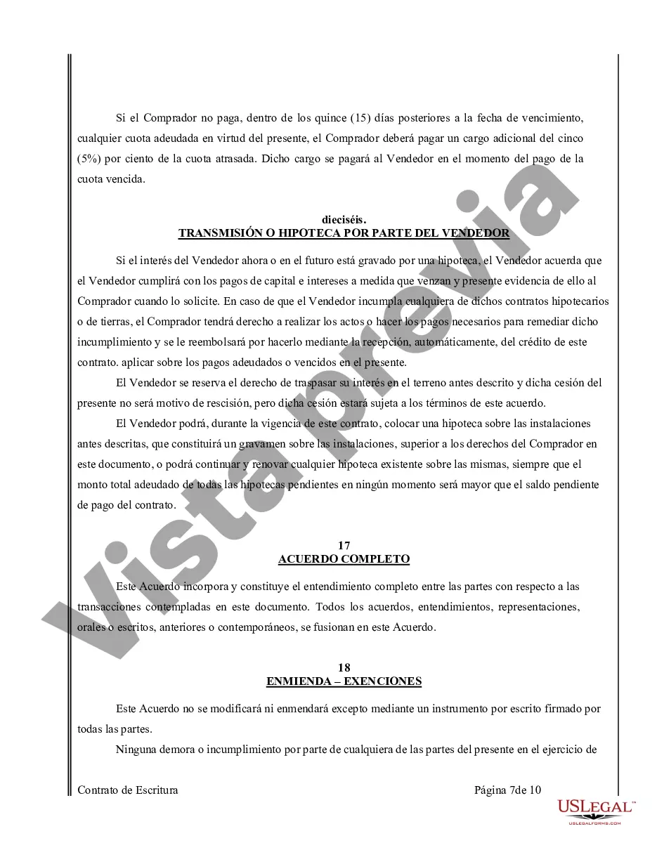 Preview Acuerdo o Contrato de Escritura de Venta y Compra de Bienes Raíces a/k/a Terreno o Contrato de Ejecución