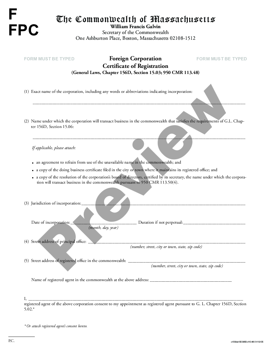 page 0 Massachusetts Registration of Foreign Corporation preview
