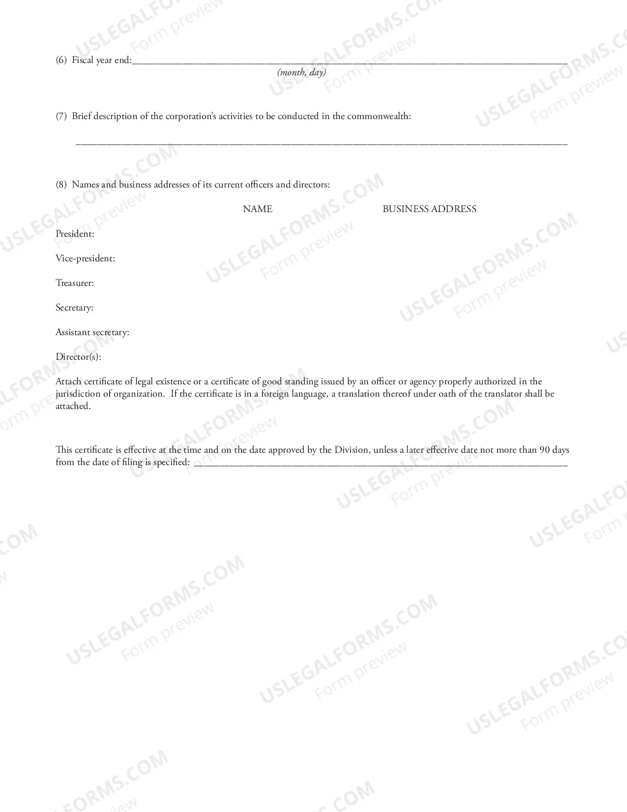 Preview Registration of Foreign Corporation
