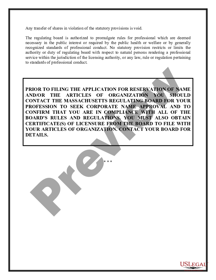 page 3 Professional Corporation Package for Massachusetts preview