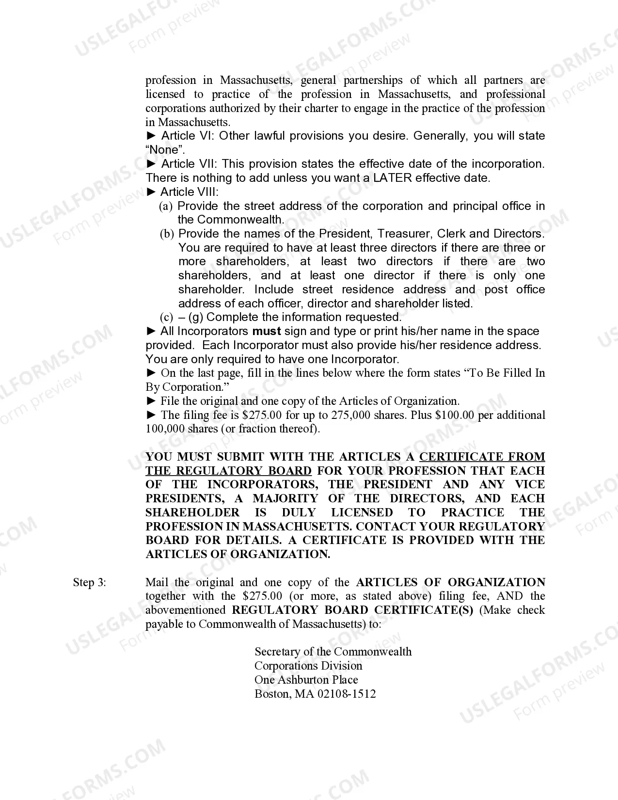 Preview Massachusetts Professional Corporation Package for Massachusetts