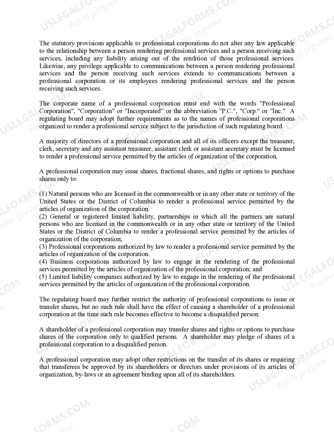 Preview Massachusetts Professional Corporation Package for Massachusetts