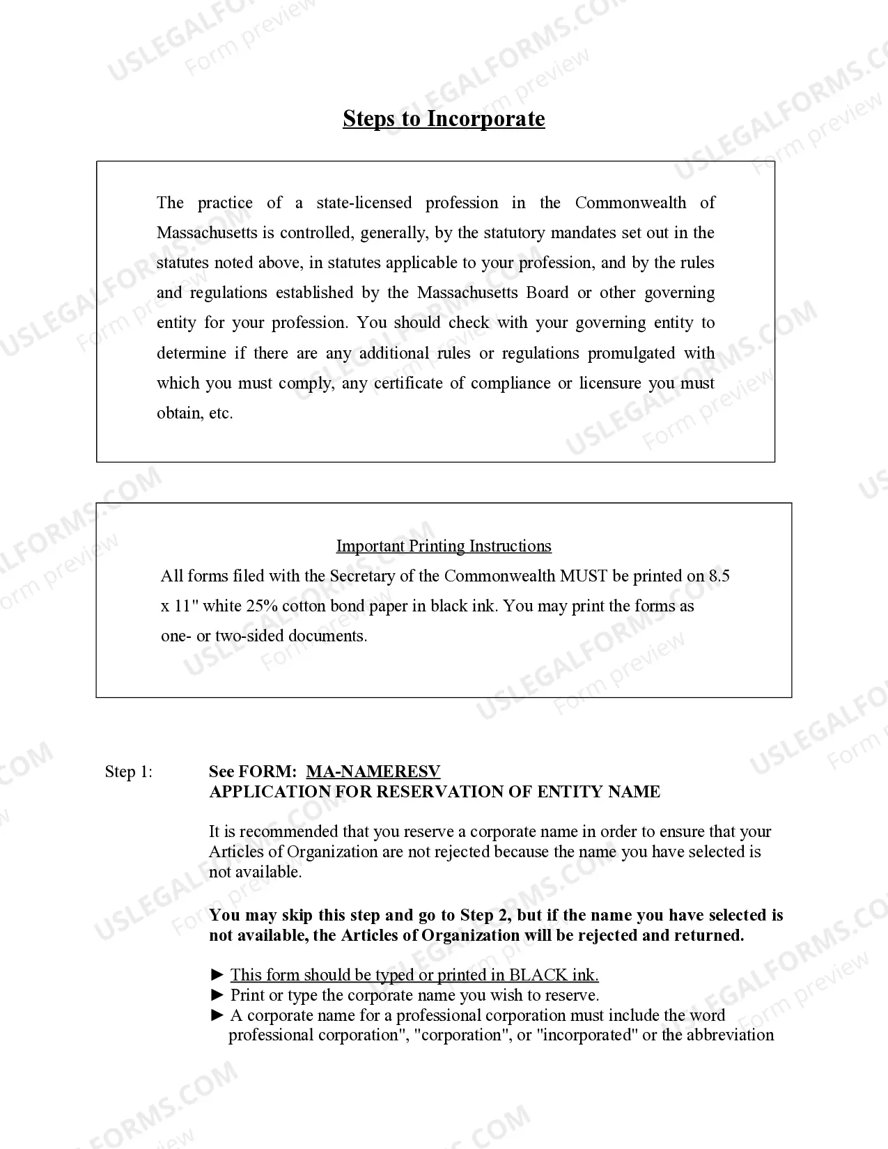 Preview Massachusetts Professional Corporation Package for Massachusetts