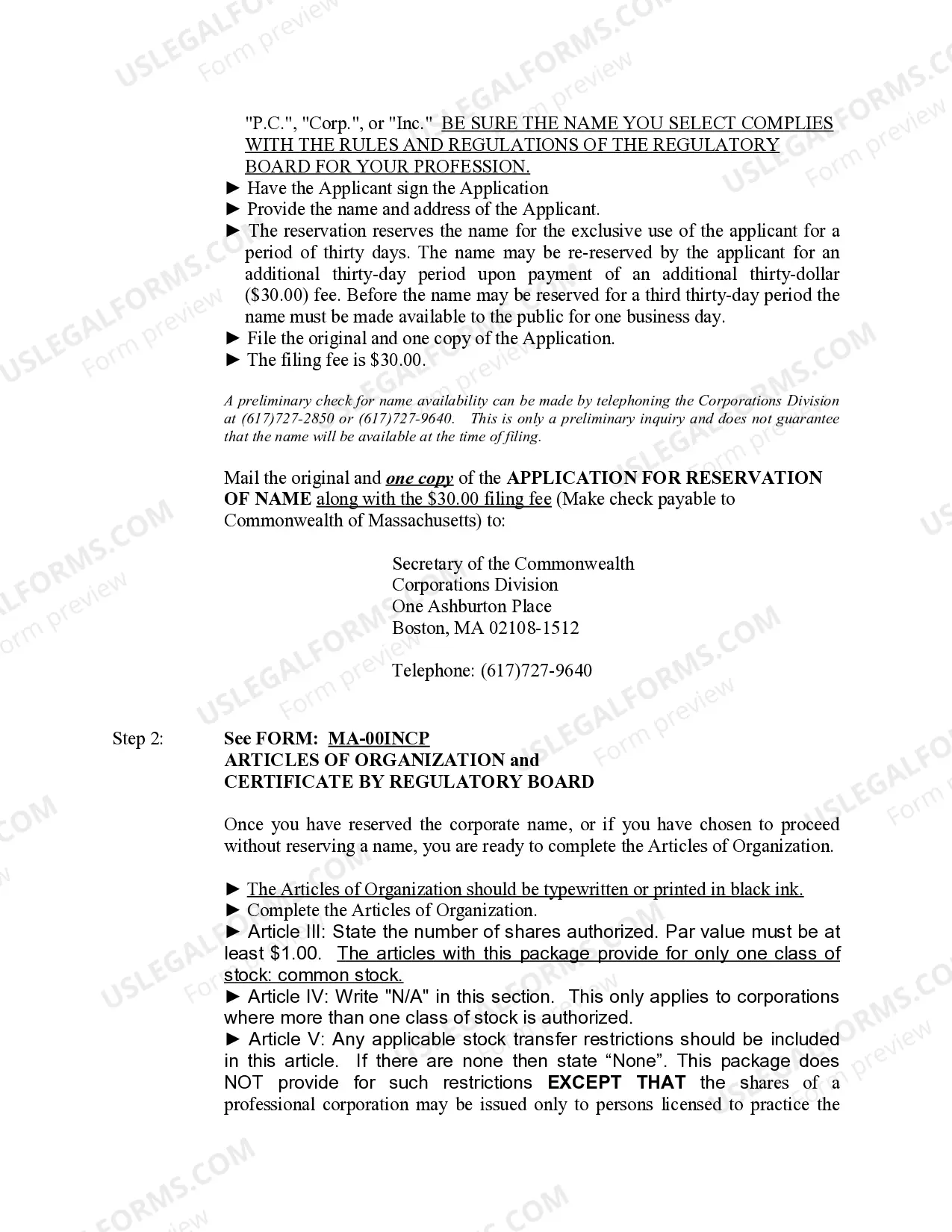 Preview Massachusetts Professional Corporation Package for Massachusetts