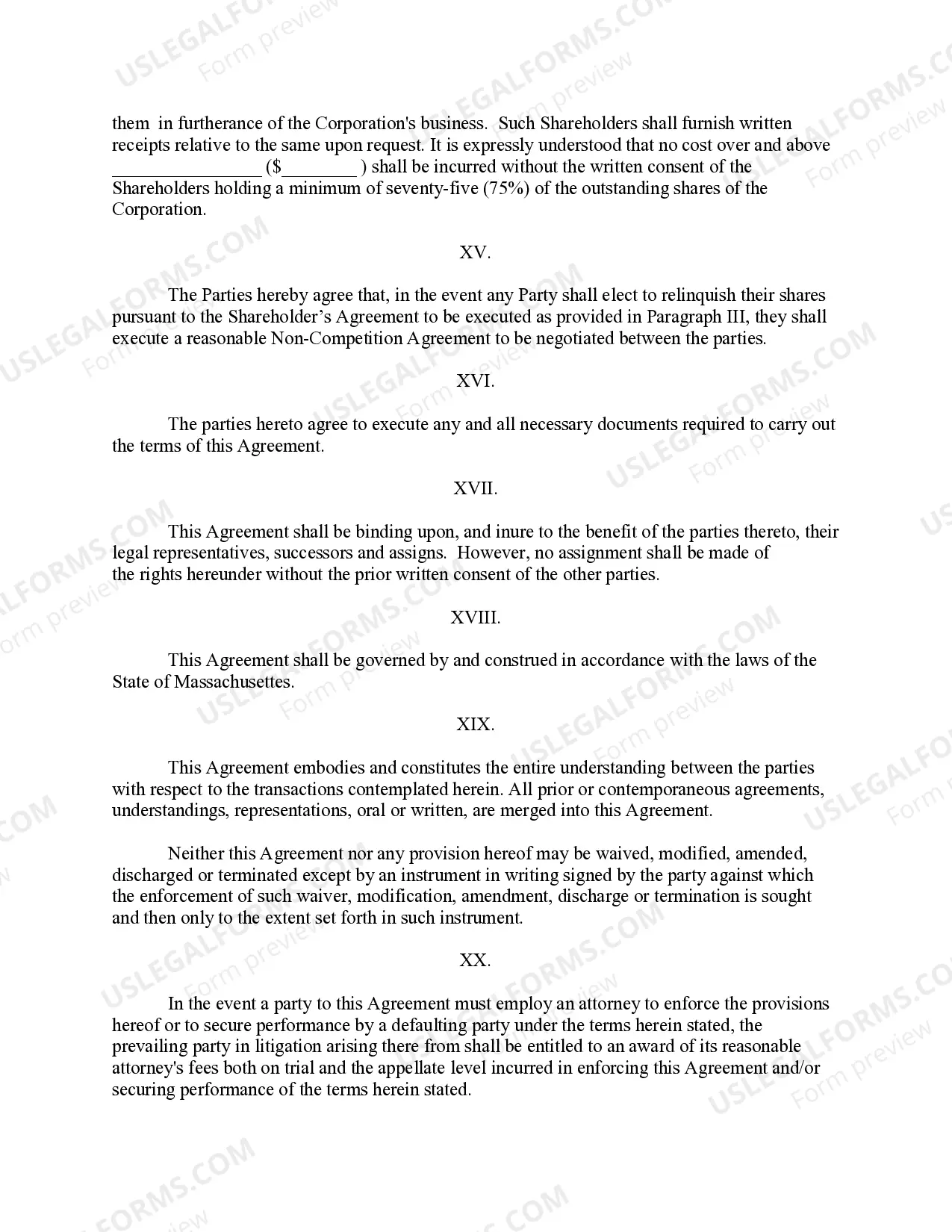 Preview Massachusetts Pre-Incorporation Agreement, Shareholders Agreement and Confidentiality Agreement