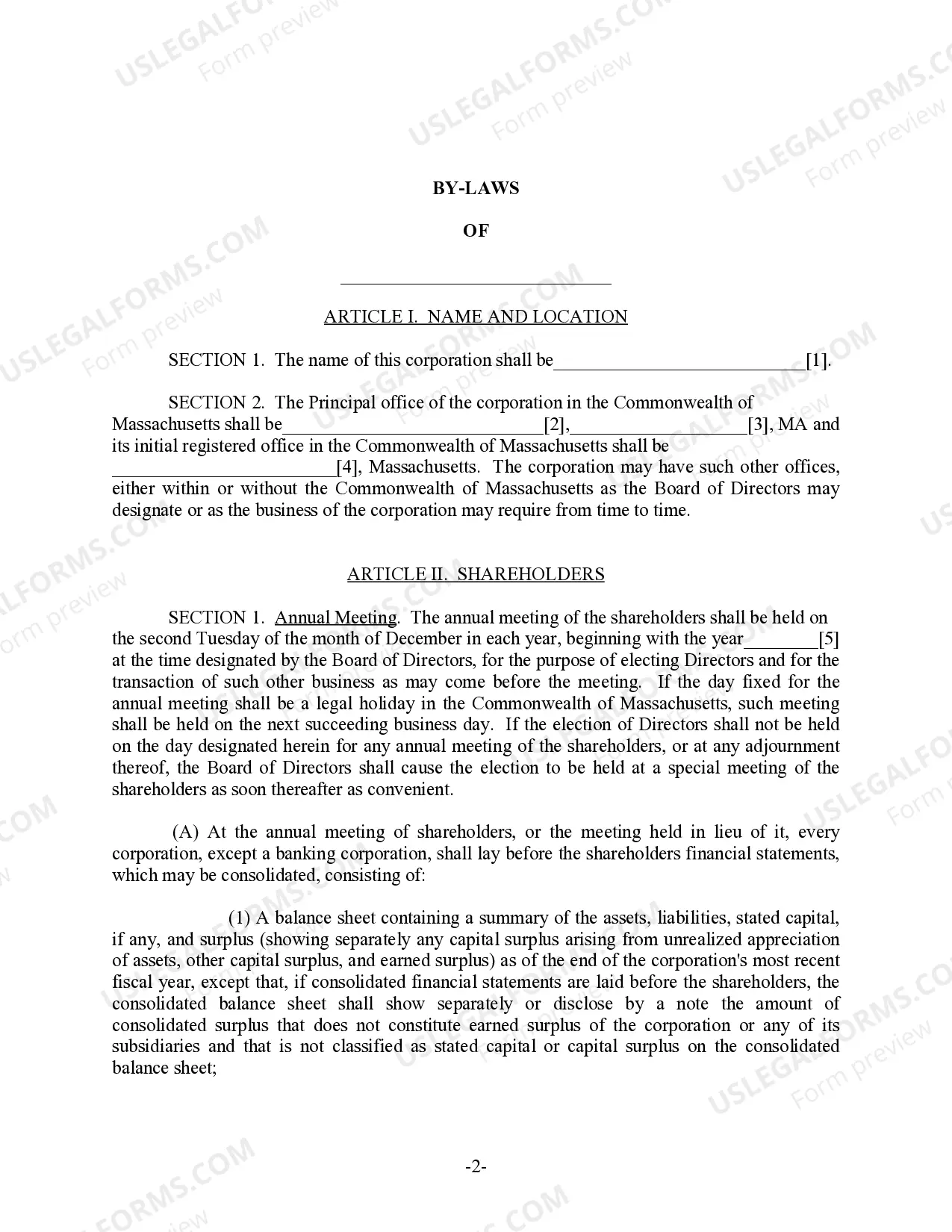 Preview Massachusetts Bylaws for Corporation