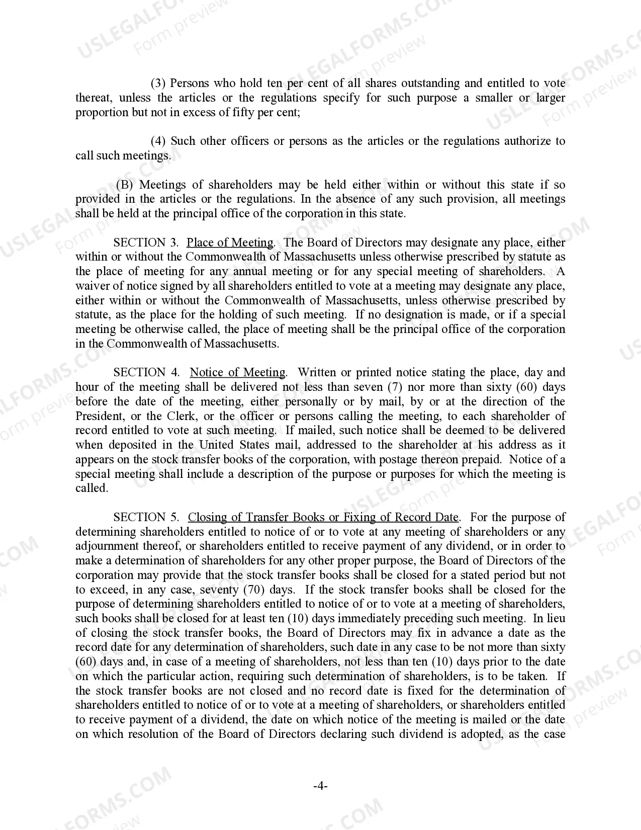 Preview Massachusetts Bylaws for Corporation