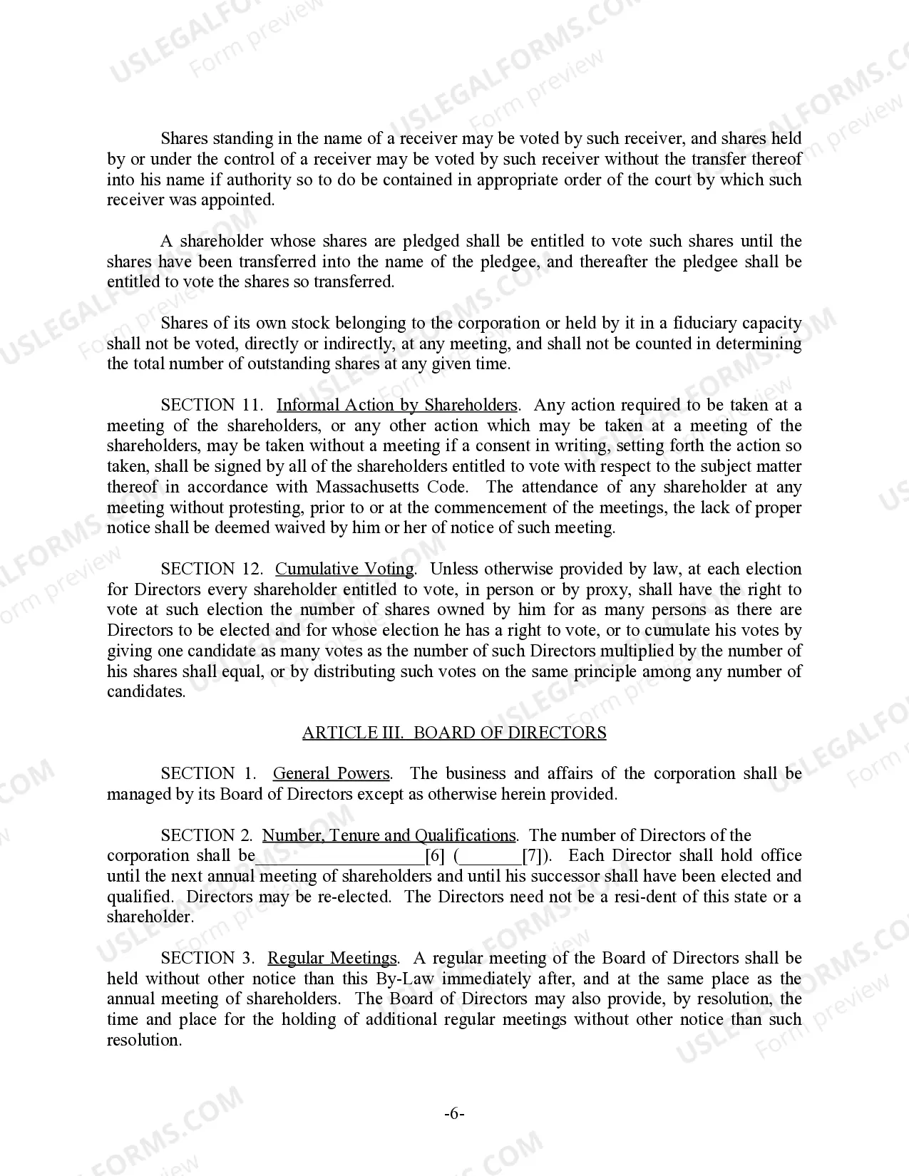 Preview Massachusetts Bylaws for Corporation