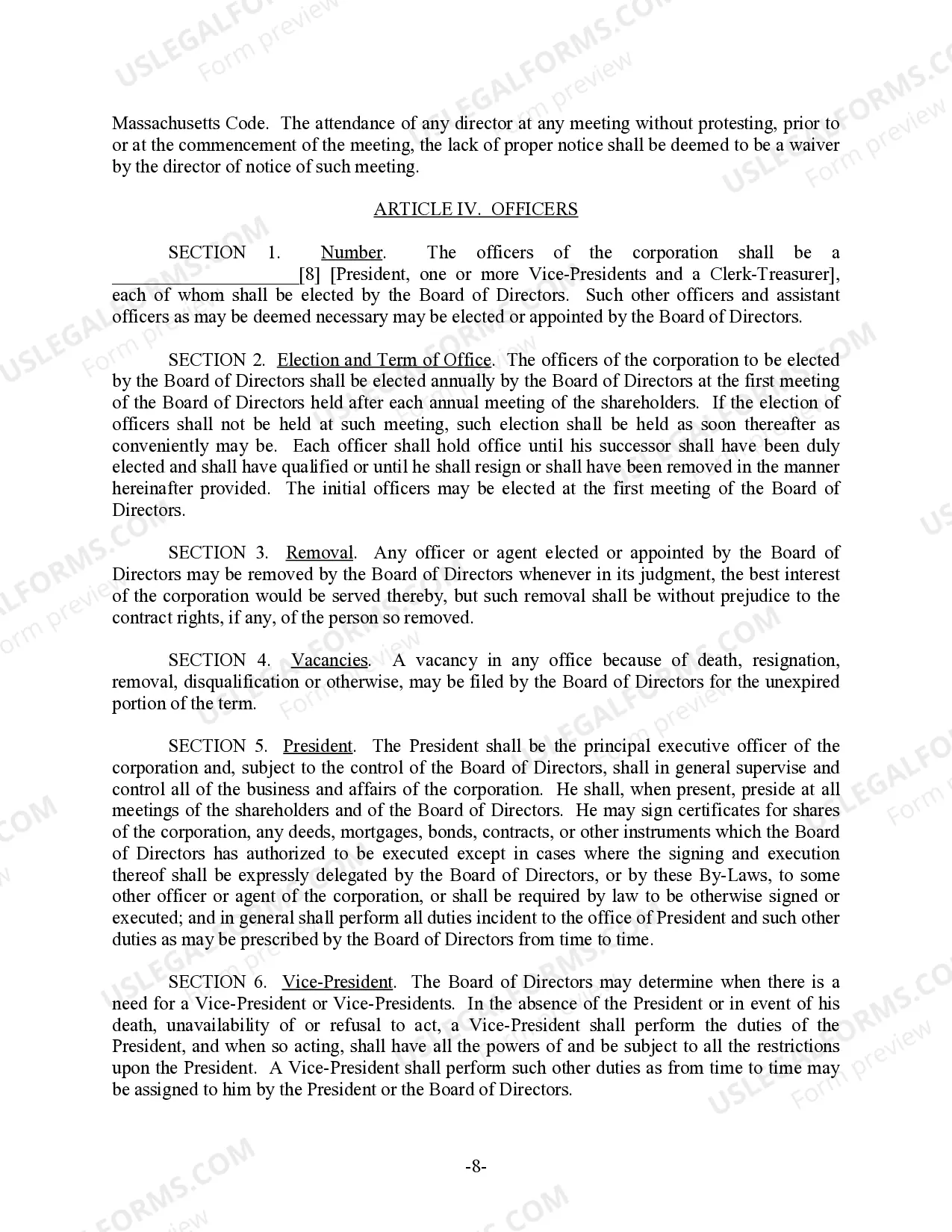 Preview Massachusetts Bylaws for Corporation