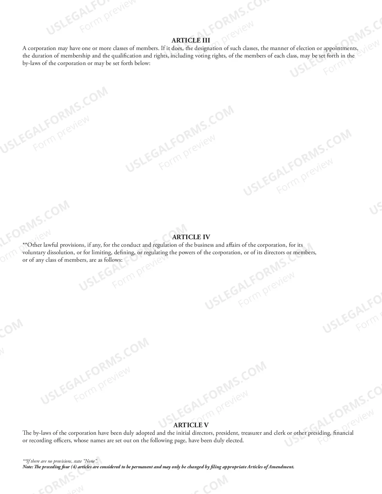 Preview Articles of Organization for Domestic Nonprofit Corporation
