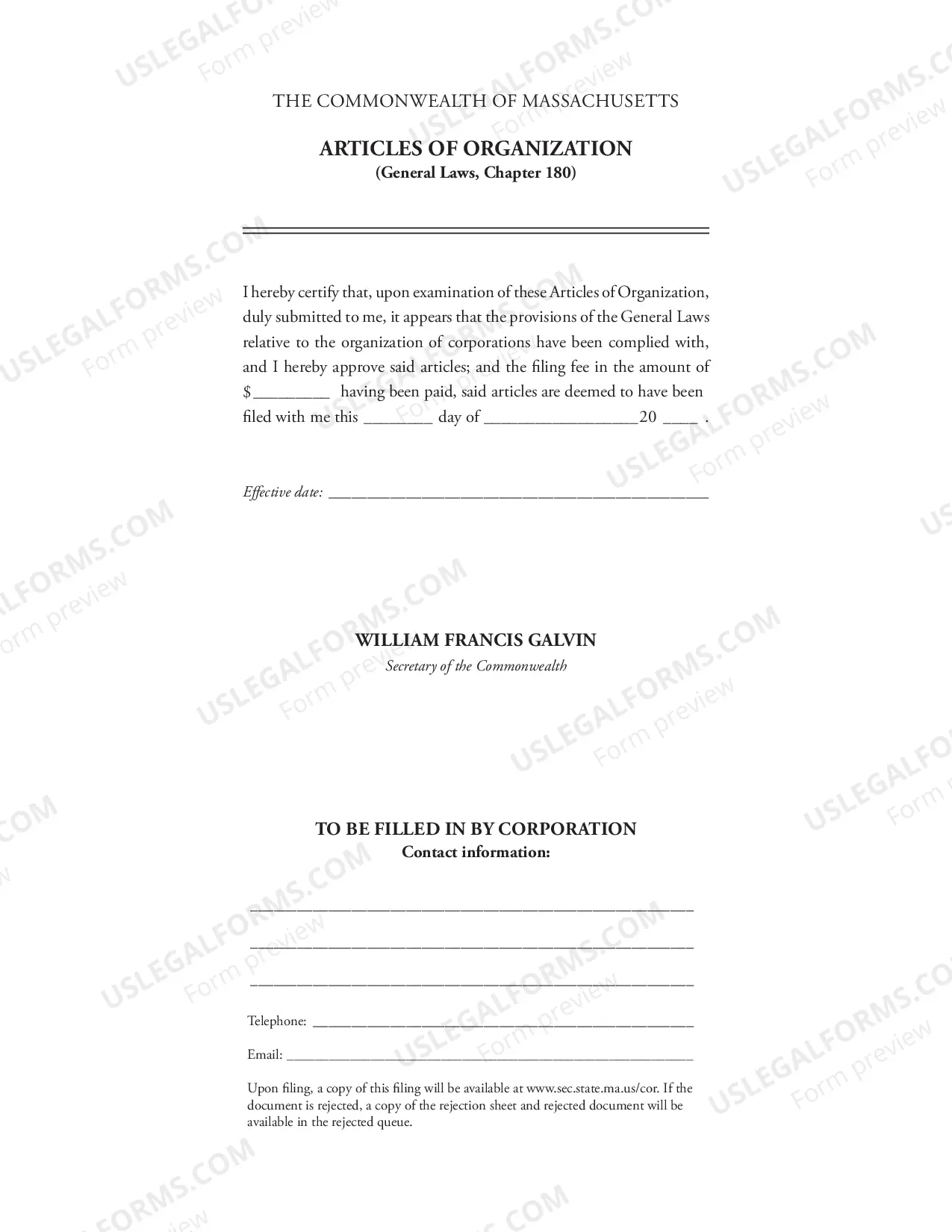 Preview Articles of Organization for Domestic Nonprofit Corporation