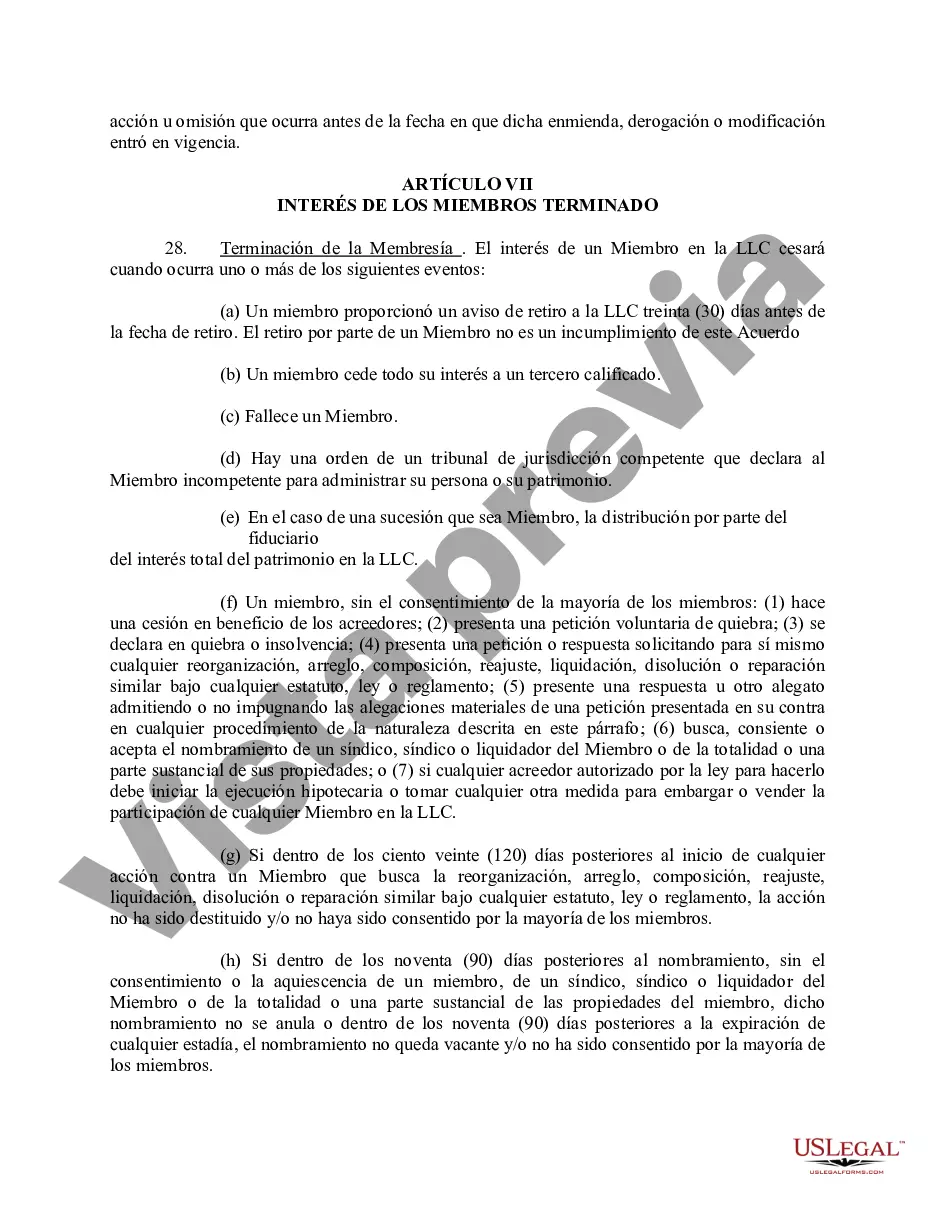 Preview Acuerdo Operativo de Sociedad de Responsabilidad Limitada LLC