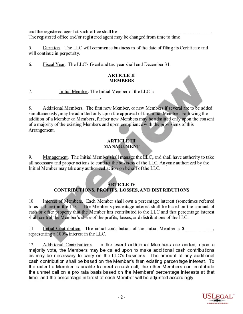 Get Single Member Limited Liability Company LLC Operating Agreement Preview Single Member Limited Liability Company LLC Operating Agreement