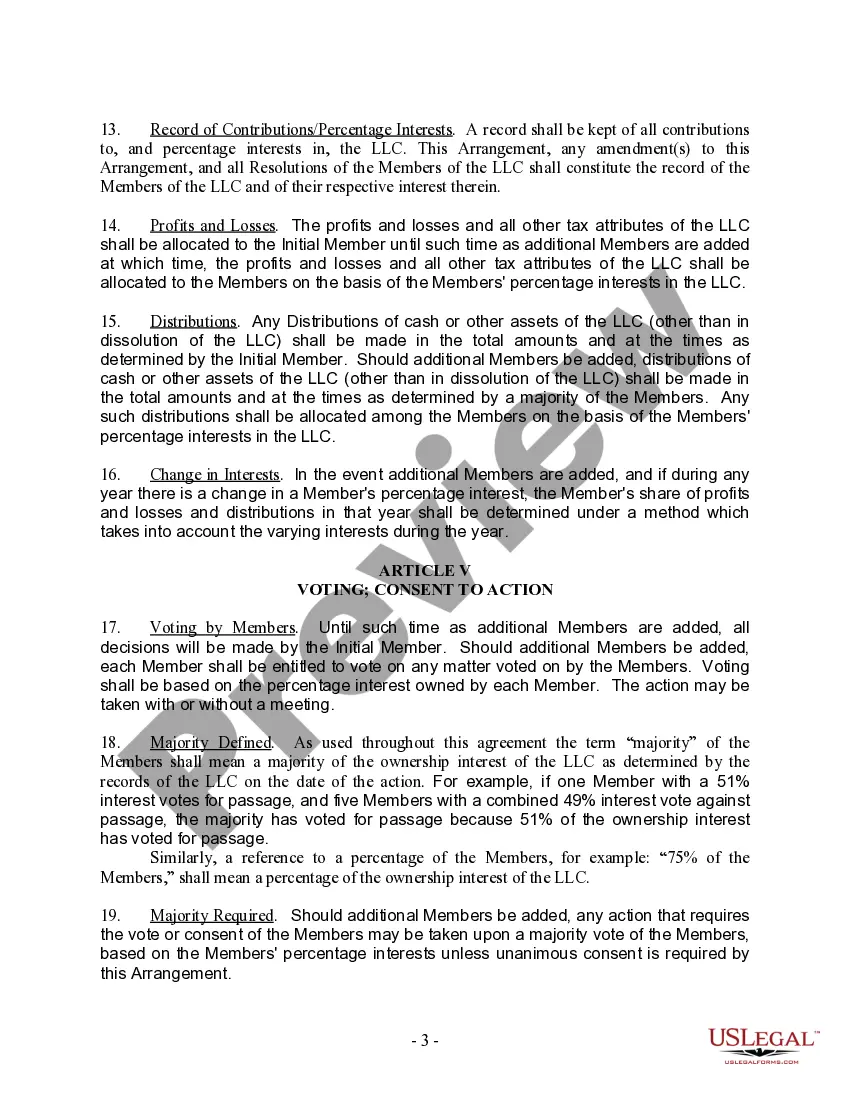 Get Single Member Limited Liability Company LLC Operating Agreement Preview Single Member Limited Liability Company LLC Operating Agreement