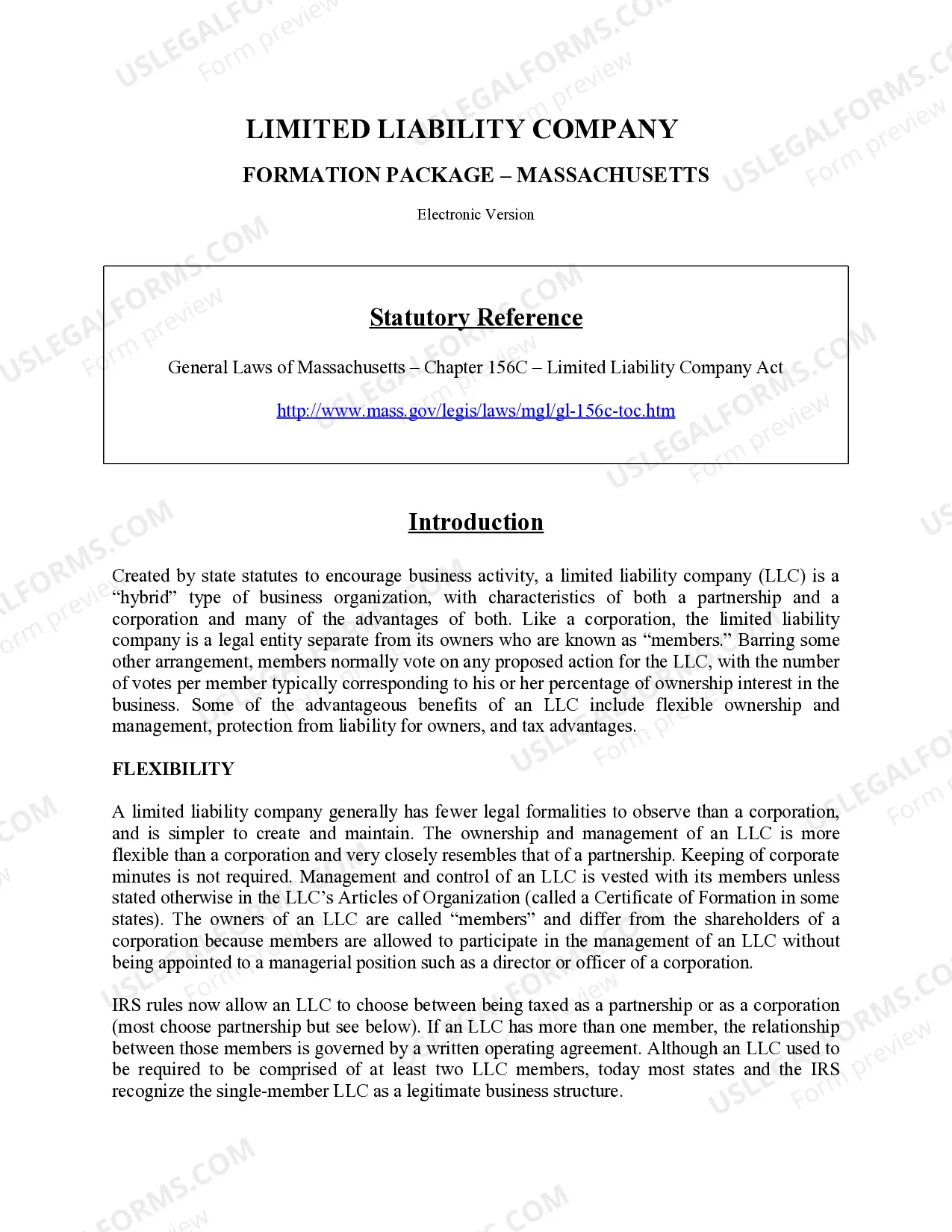 Preview Massachusetts Limited Liability Company LLC Formation Package