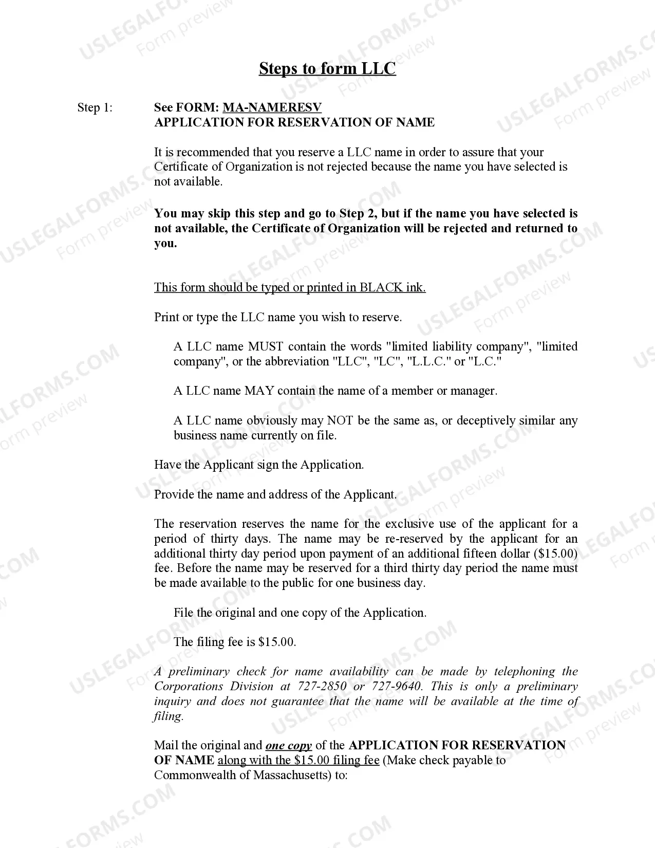 Preview Massachusetts Limited Liability Company LLC Formation Package