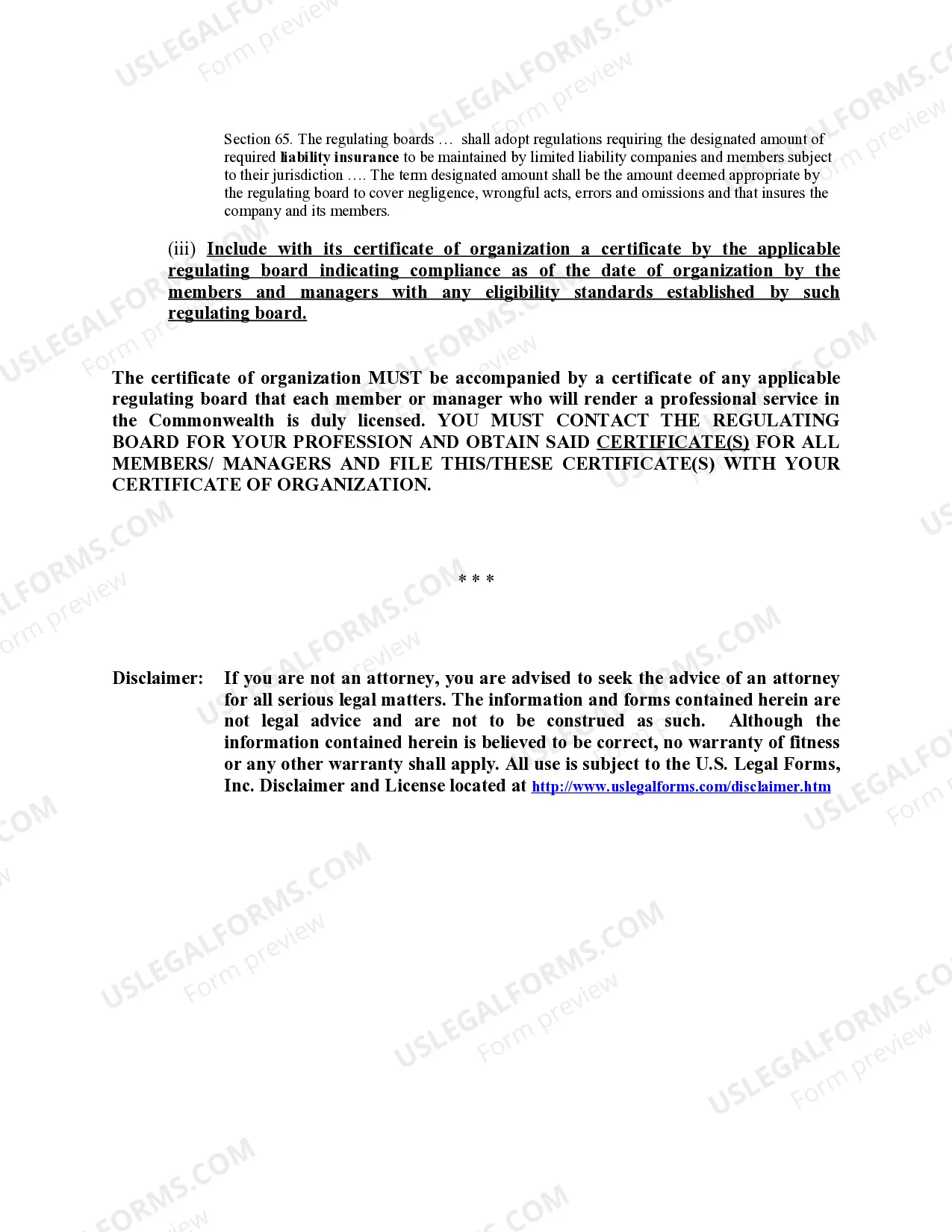 Preview Massachusetts Professional Limited Liability Company PLLC Formation Package for Licensed Professionals