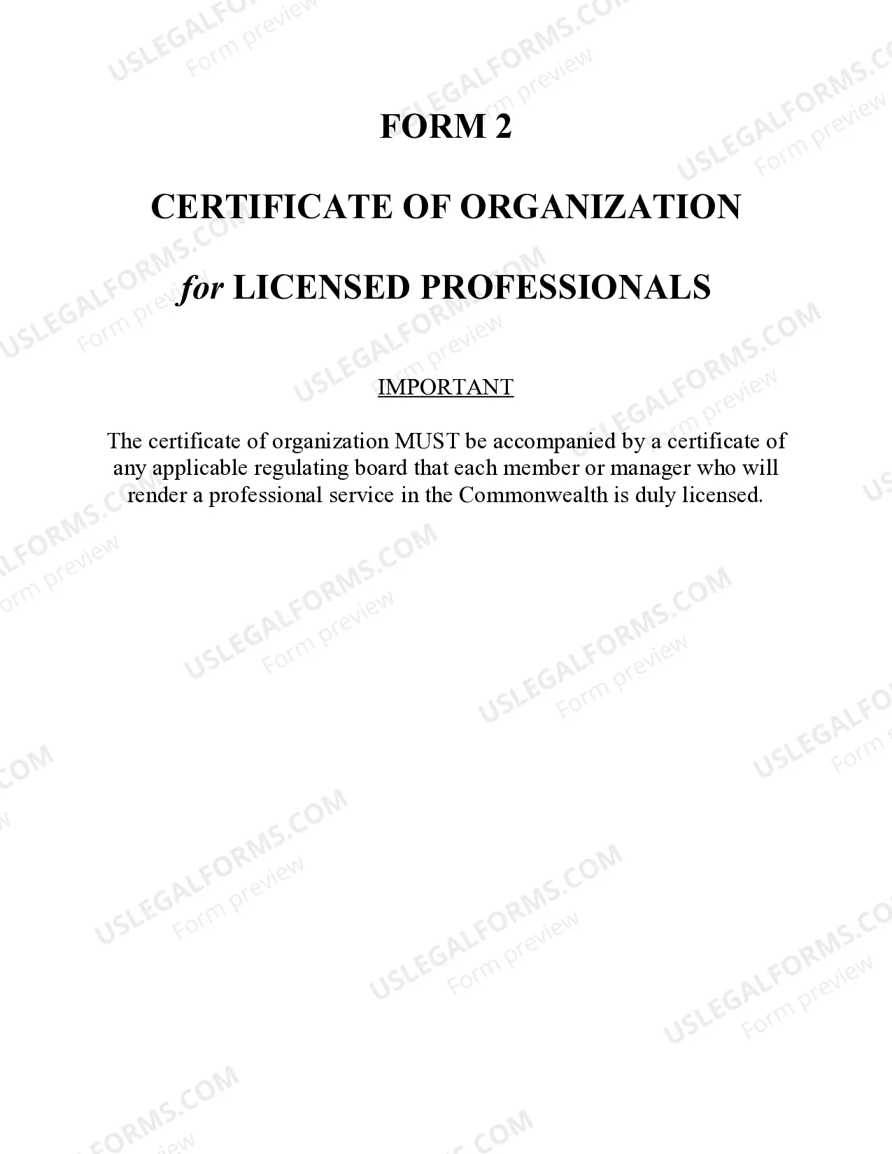 Preview Massachusetts Professional Limited Liability Company PLLC Formation Package for Licensed Professionals