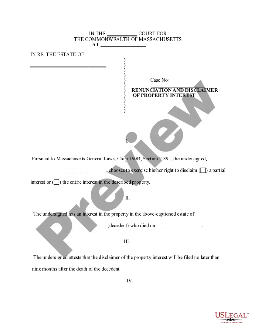 Preview Renunciation and Disclaimer of Property From Will by Testate