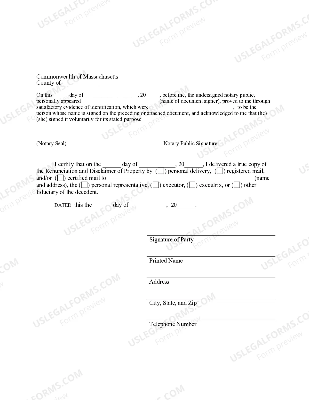 Preview Renunciation and Disclaimer of Property From Will by Testate
