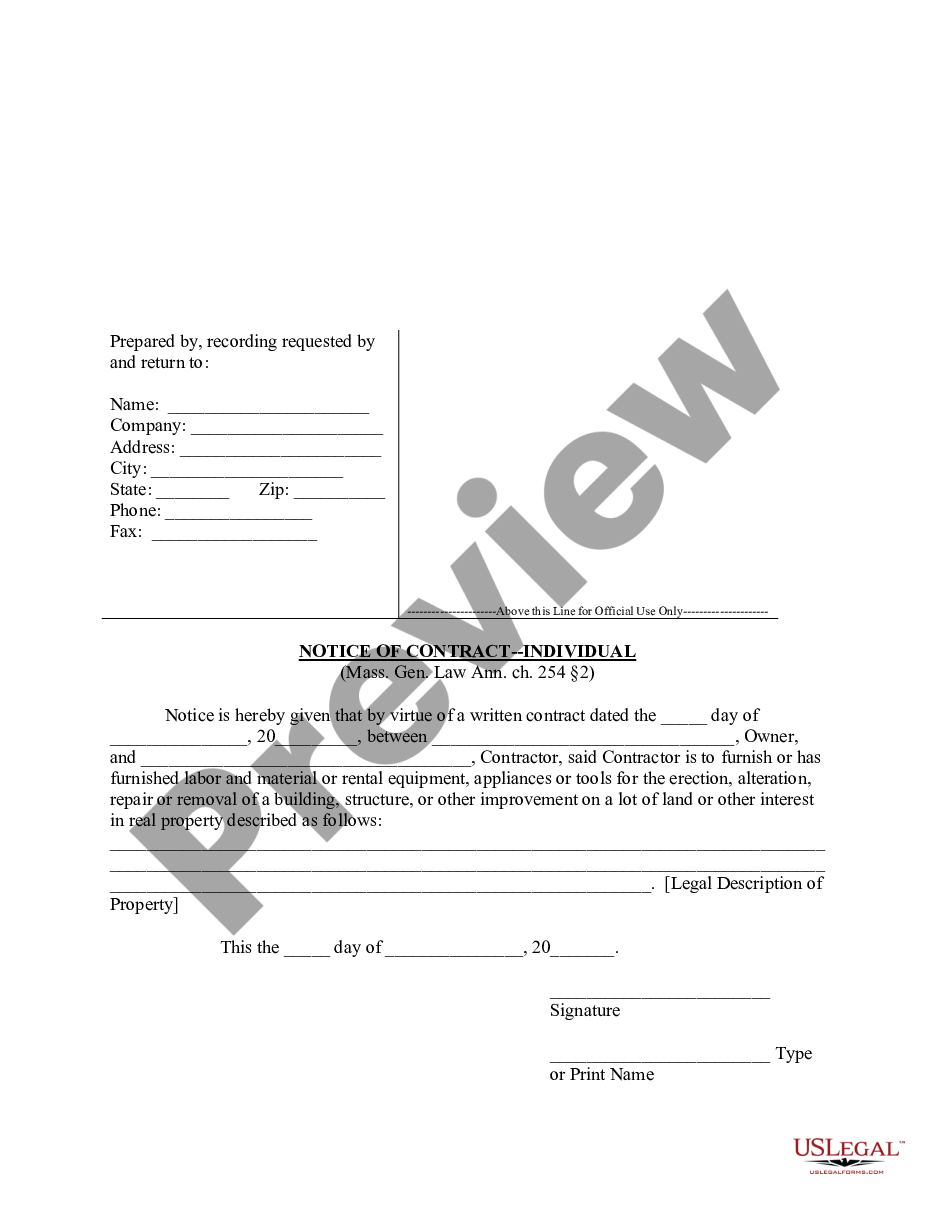 form Notice of Contract - Individual preview