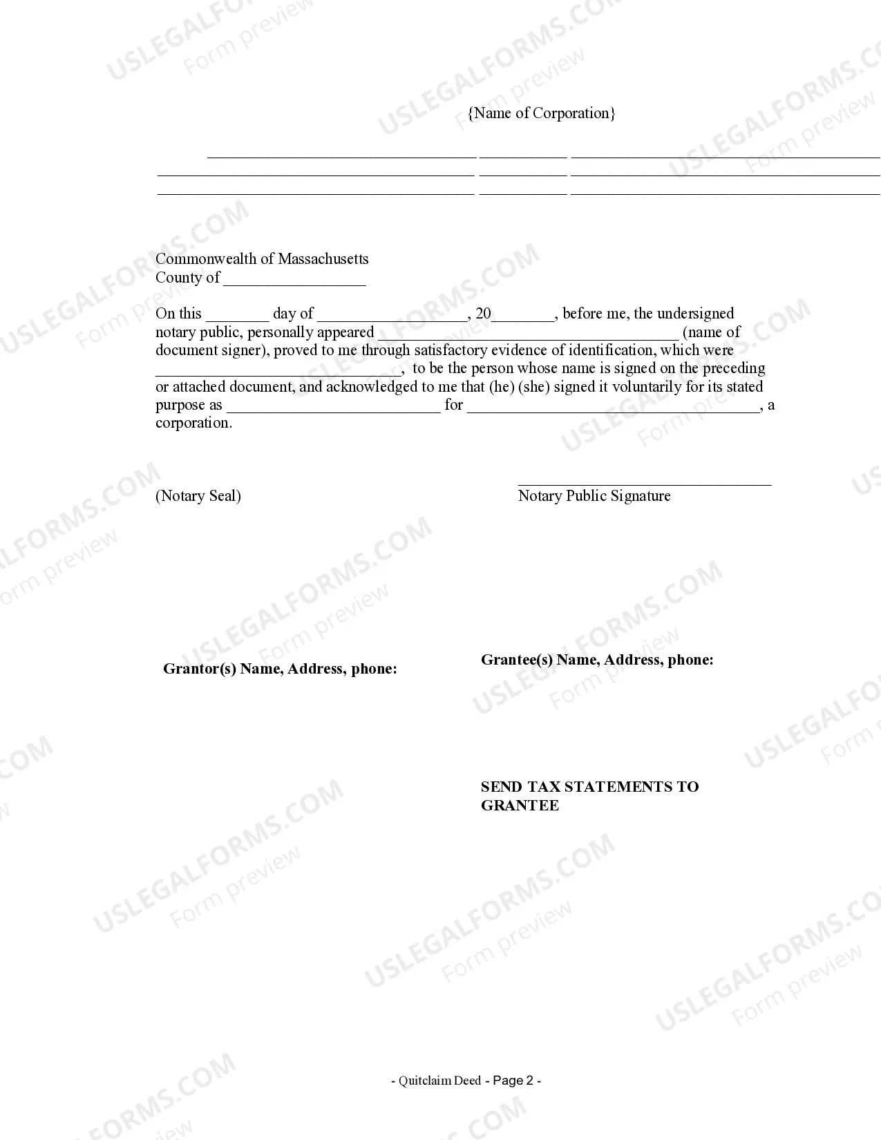 Preview Quitclaim Deed from Corporation to Corporation