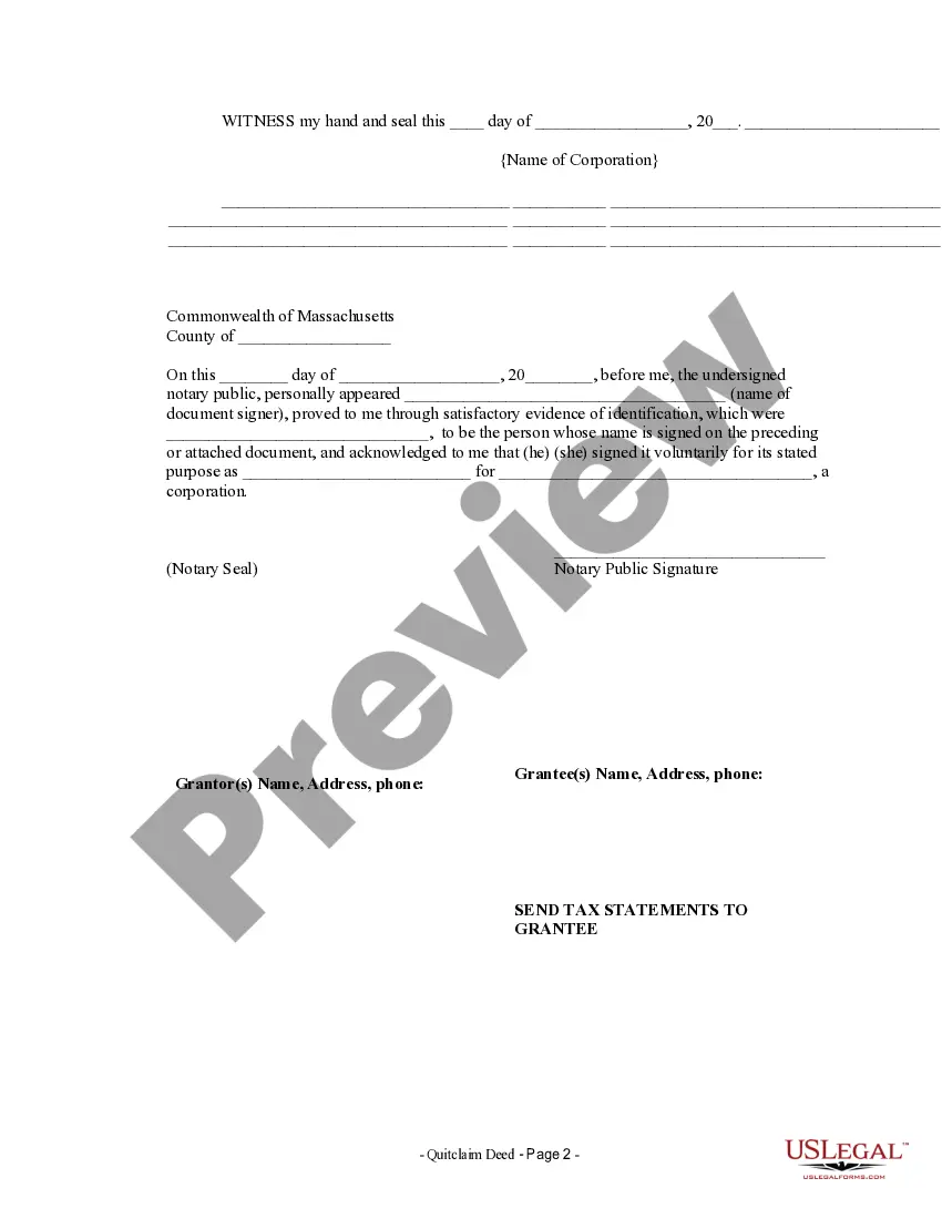 Get Quitclaim Deed from Corporation to Two Individuals Preview Quitclaim Deed from Corporation to Two Individuals