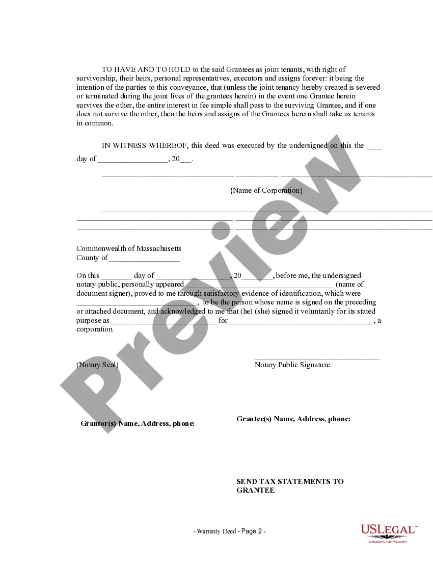 Preview Warranty Deed from Corporation to Two Individuals