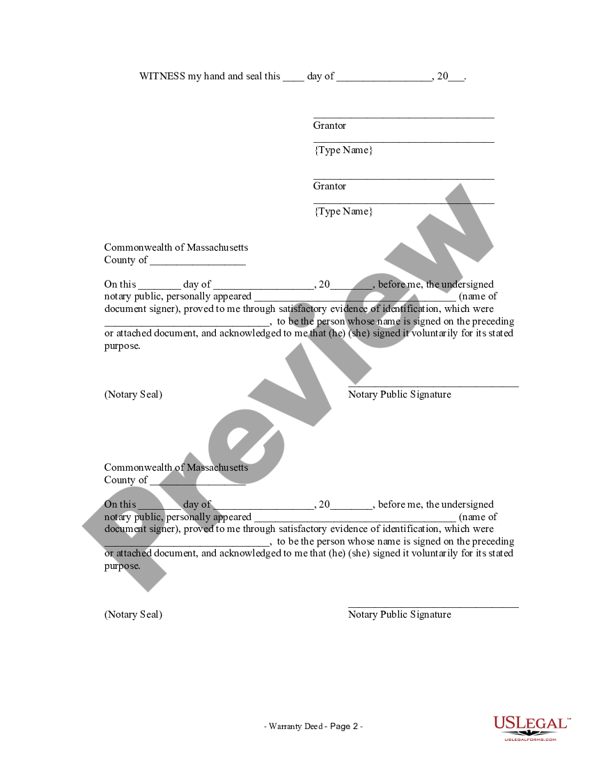 Massachusetts Warranty Deed from Husband and Wife to a Trust - Deed ...