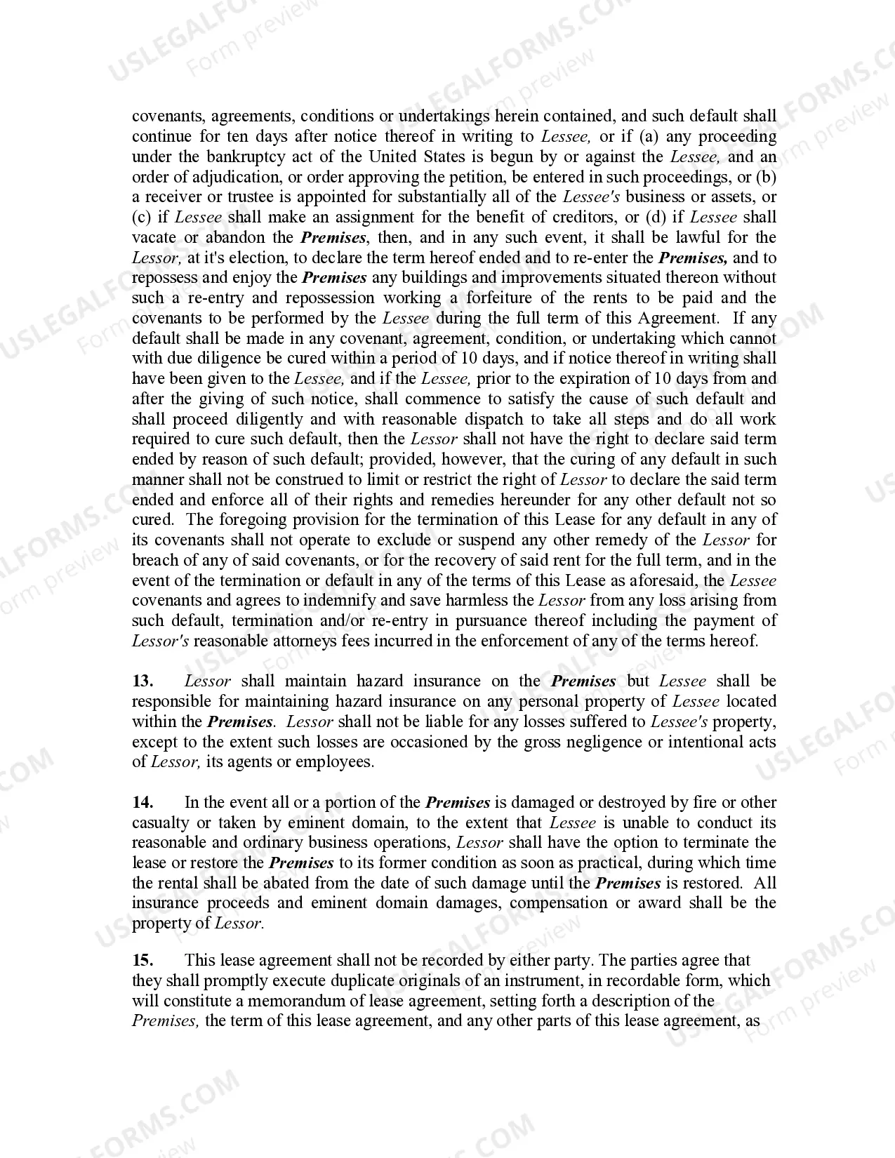 Preview Office Lease Agreement and Memorandum of Lease to be Recorded in Land Records