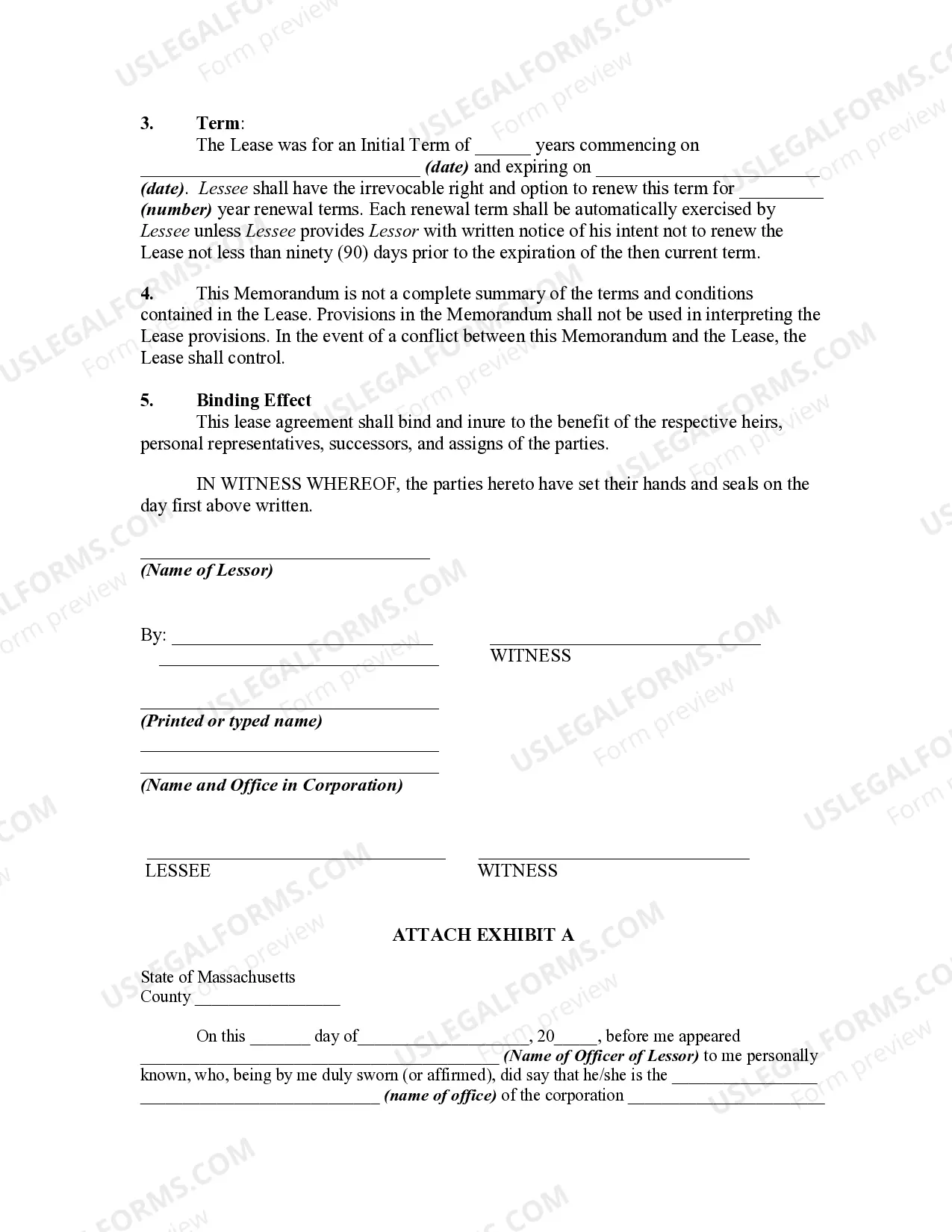 Preview Office Lease Agreement and Memorandum of Lease to be Recorded in Land Records
