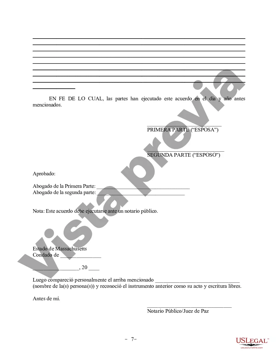 Preview Acuerdo de propiedad posnupcial - Massachusetts