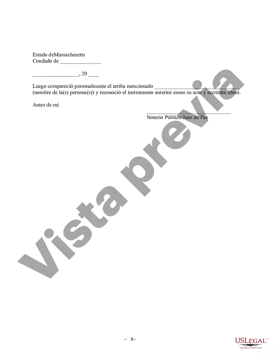 Preview Acuerdo de propiedad posnupcial - Massachusetts