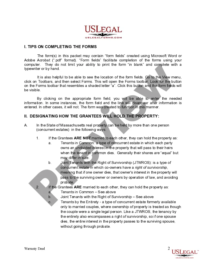 Get Warranty Deed from One Individual to Two Individuals Preview Warranty Deed from One Individual to Two Individuals