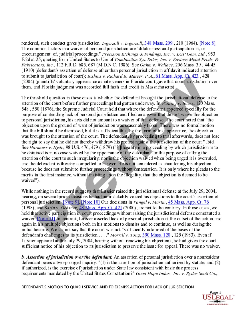 Preview Defendant's Motion to Quash Service and to Dismiss Action for Lack of Jurisdiction